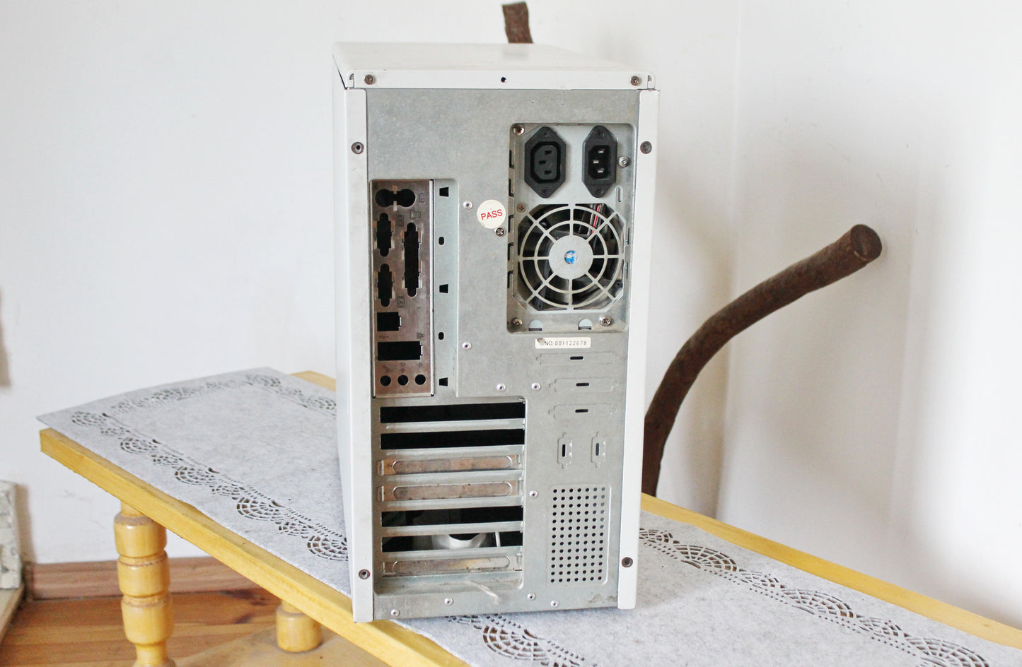 Vintage 1990s AT Desktop Computer Case with Rare Sliding Front Panel - Beige Turquoise Tower -Retro PC Shell for Display or DIY Build