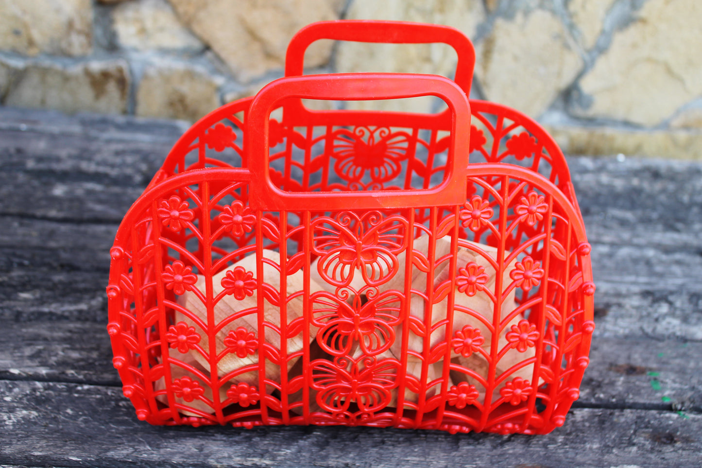 Vintage red kids basket 10 inches - Go shopping - Made in USSR - Plastic basket - Picnic basket - reusable bag - 1980-1990s
