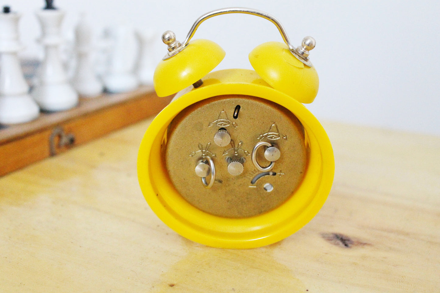 Mechanical yellow alarm clock Slava - Shabby chick vintage clock from USSR era - 1960s-1970s - Soviet alarm clock