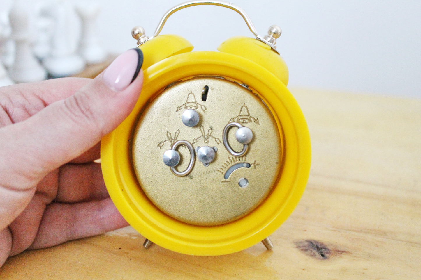 Mechanical yellow alarm clock Slava - Shabby chick vintage clock from USSR era - 1960s-1970s - Soviet alarm clock