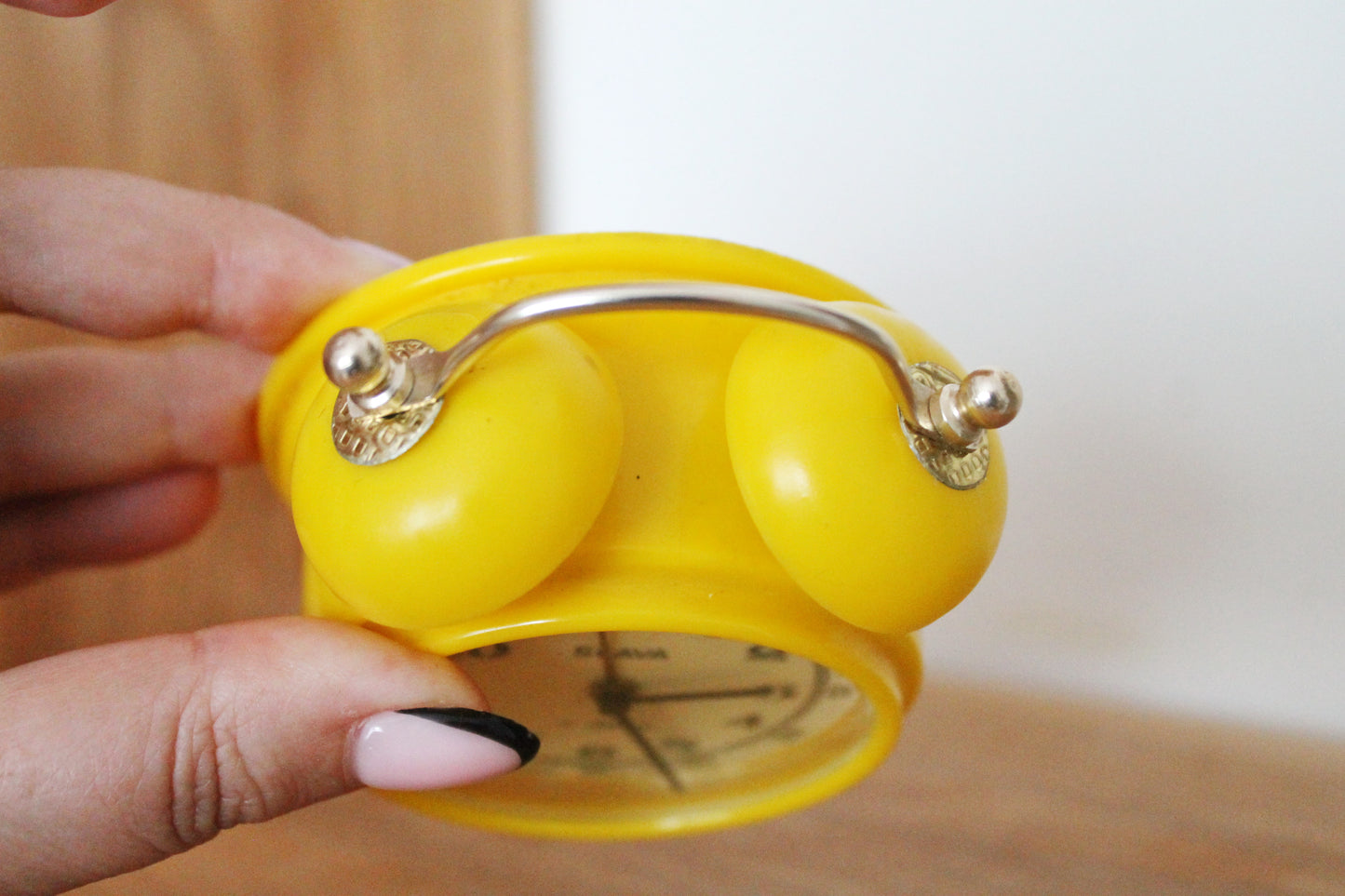 Mechanical yellow alarm clock Slava - Shabby chick vintage clock from USSR era - 1960s-1970s - Soviet alarm clock
