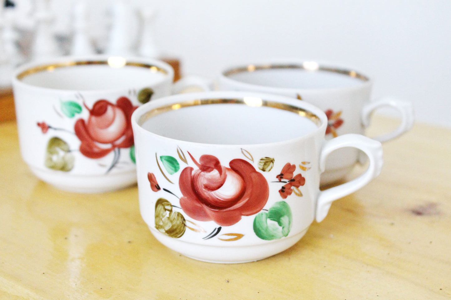 Set of 3 Soviet flower cups - Soviet Porcelain cups, Vintage Porcelain - 1970-80s - Boryslav Porcelain Factory Ukraine