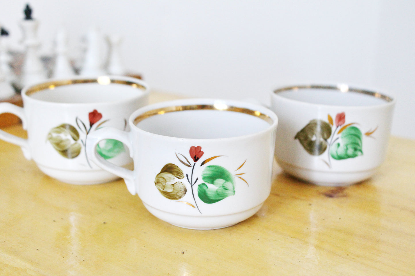 Set of 3 Soviet flower cups - Soviet Porcelain cups, Vintage Porcelain - 1970-80s - Boryslav Porcelain Factory Ukraine