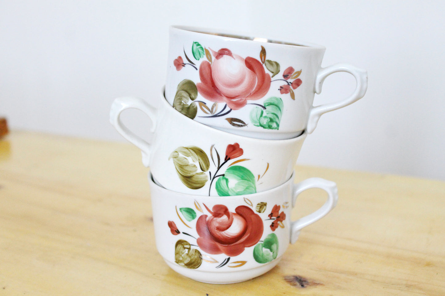 Set of 3 Soviet flower cups - Soviet Porcelain cups, Vintage Porcelain - 1970-80s - Boryslav Porcelain Factory Ukraine