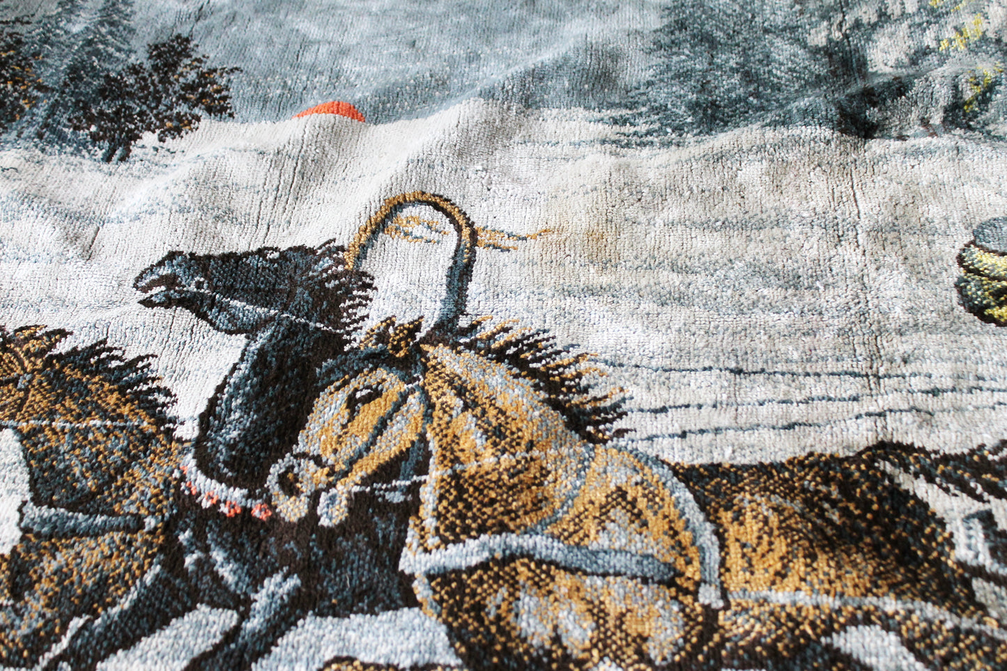 Vintage USSR big wool/cotton tapestry/carpet "Wolves" - 96 inches - Bedspread, wool cover, old carpet, rug - Wall Hanging Rug