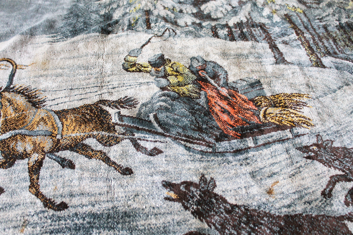 Vintage USSR big wool/cotton tapestry/carpet "Wolves" - 96 inches - Bedspread, wool cover, old carpet, rug - Wall Hanging Rug