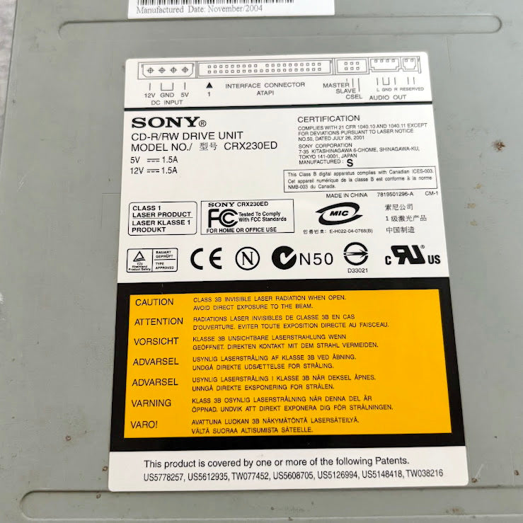 Vintage Sony CD-R/RW Drive CRX230ED | Internal jde atapi cd Rewriter | Early 2000s Computer Hardware | Collectible Tech Gear | Untested