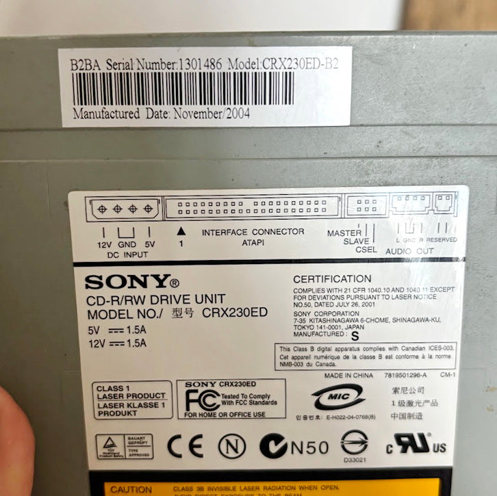 Vintage Sony CD-R/RW Drive CRX230ED | Internal jde atapi cd Rewriter | Early 2000s Computer Hardware | Collectible Tech Gear | Untested