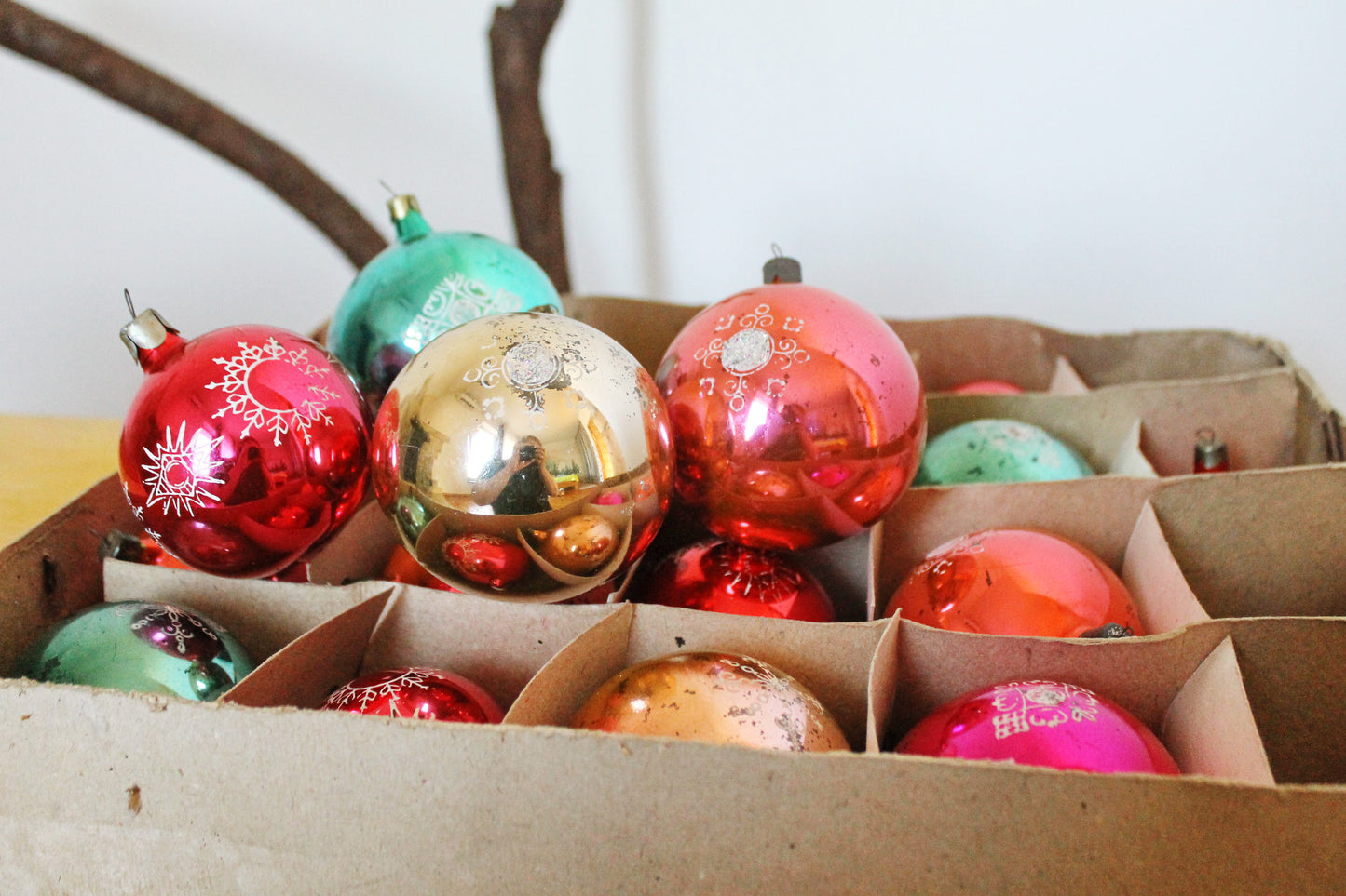 Set of 20 old vintage soviet Christmas tree balls/ornaments - 1960s in original old box