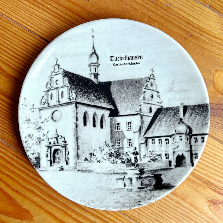 Vintage Altenkunstadt Germany Wall Plate - Tückelhausen Kartäuserkloster Monastery - Black White Ceramic Hanging Plate