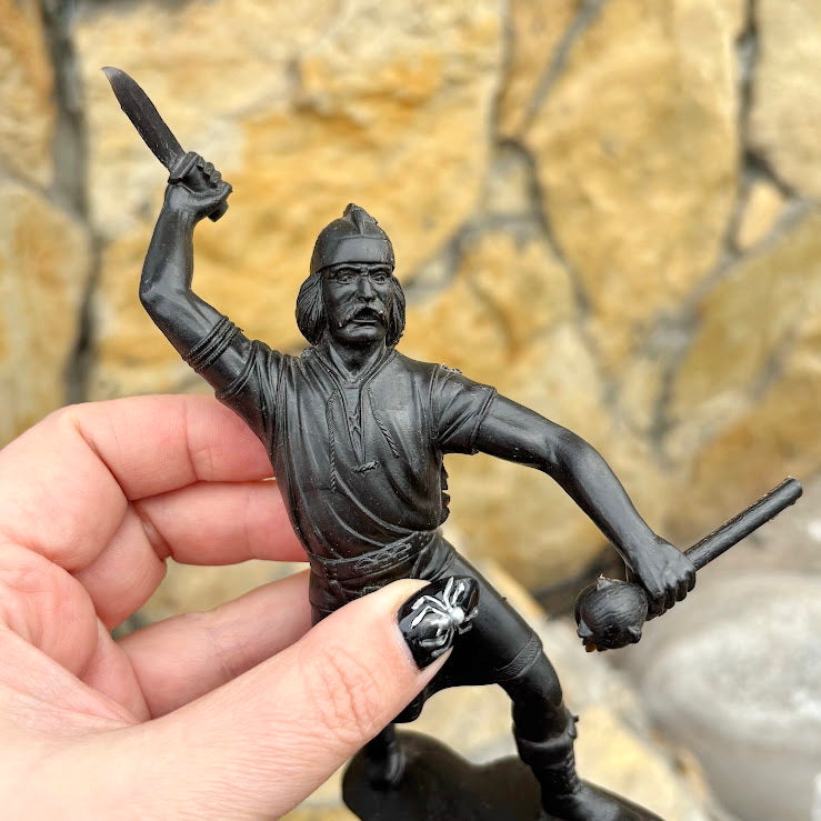 Vintage Soviet-Era Large Plastic Viking Warrior Figurine – 18 cm USSR Brown Toy Soldier