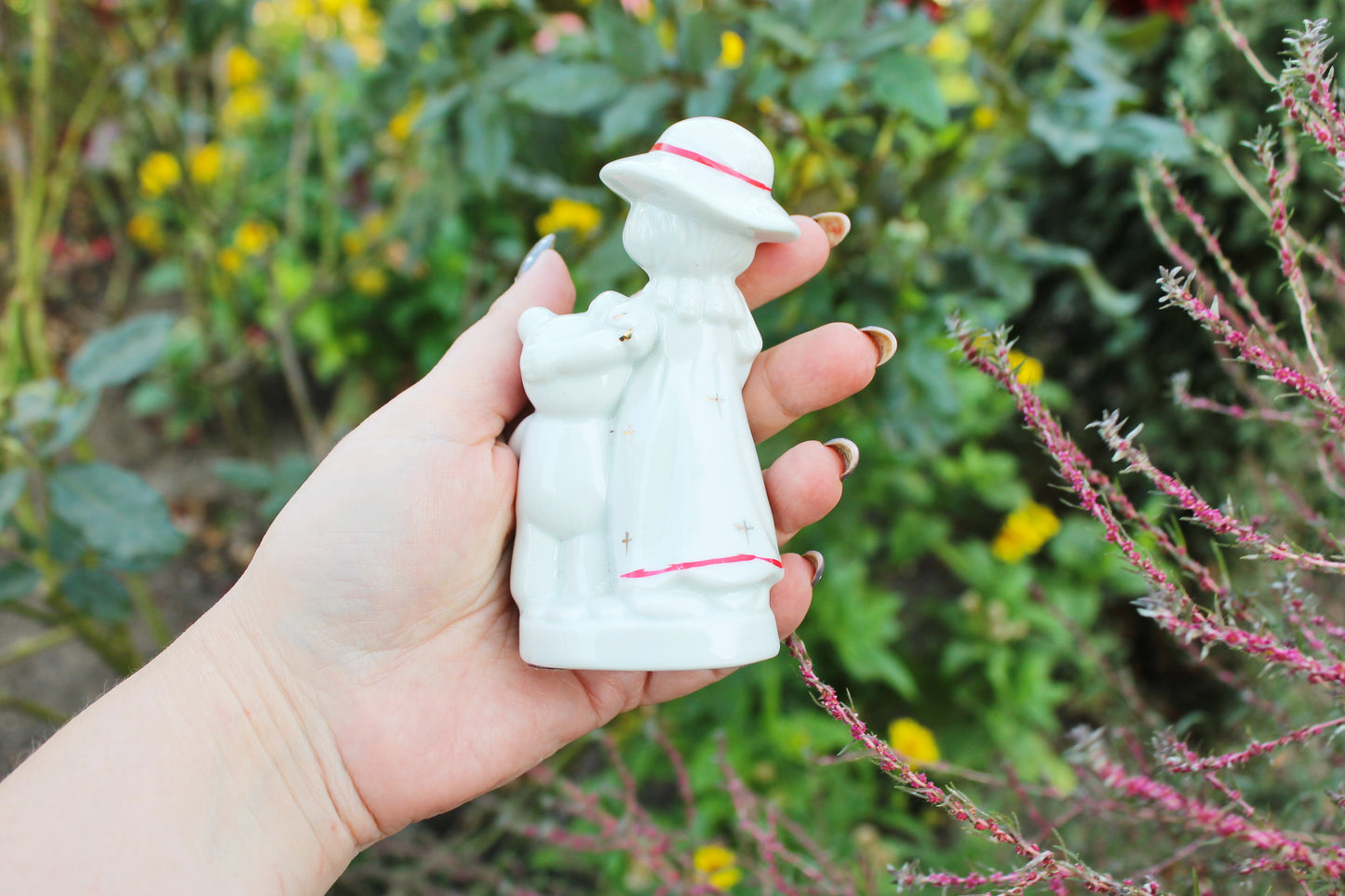 Vintage Porcelain Little girl with bear - Germany porcelain figurine - vintage decor - Germany vintage - later 1980s