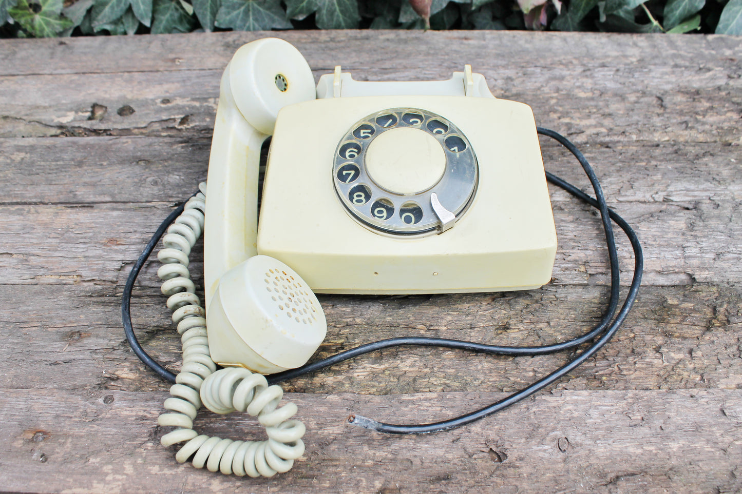 Vintage Soviet beige rotary telephone - circle dial rotary phone - vintage phone - Old Dial Desk Phone