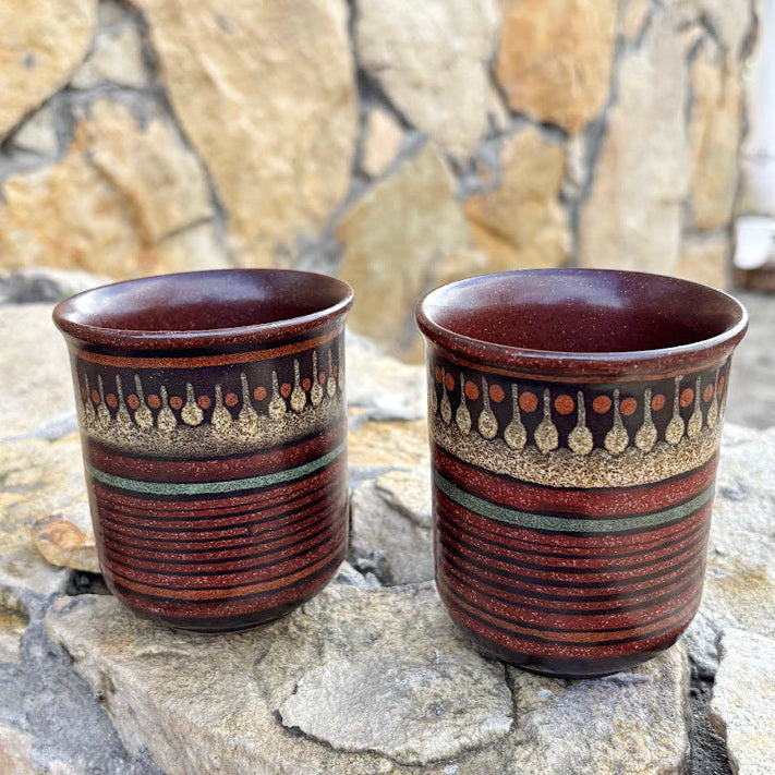 Vintage German Ceramic Cups – Textured Handcrafted Pottery Tumblers – Rustic Boho Drinkware Set – 1970s Artisan Stoneware