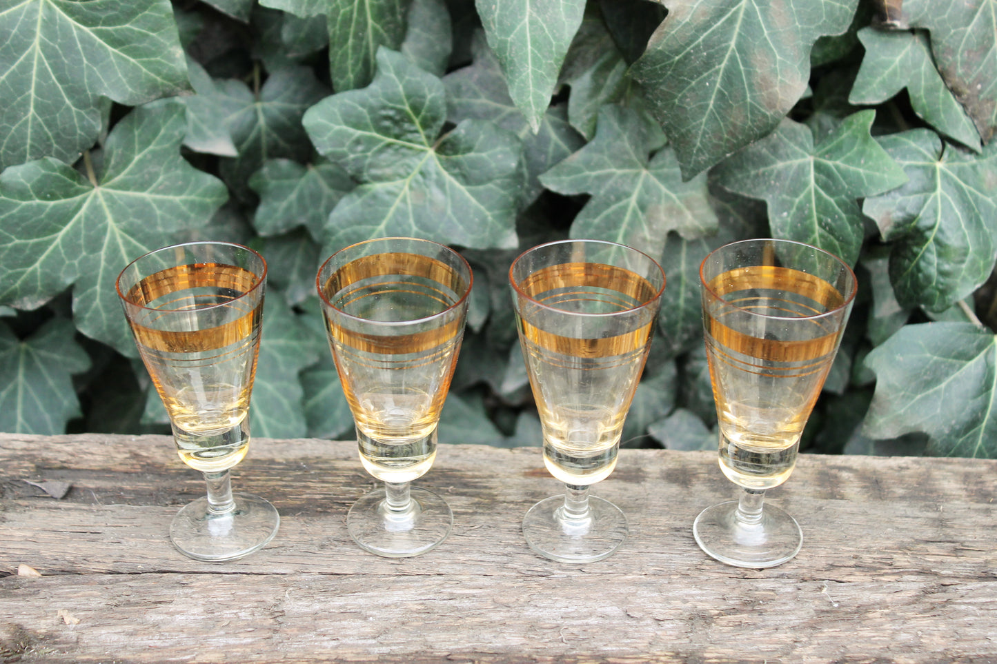 Set of 4 Vintage USSR small Glasses on a leg, glasswares, housewares, antique, home decor, 1970-s. Soviet Union. Holiday decor