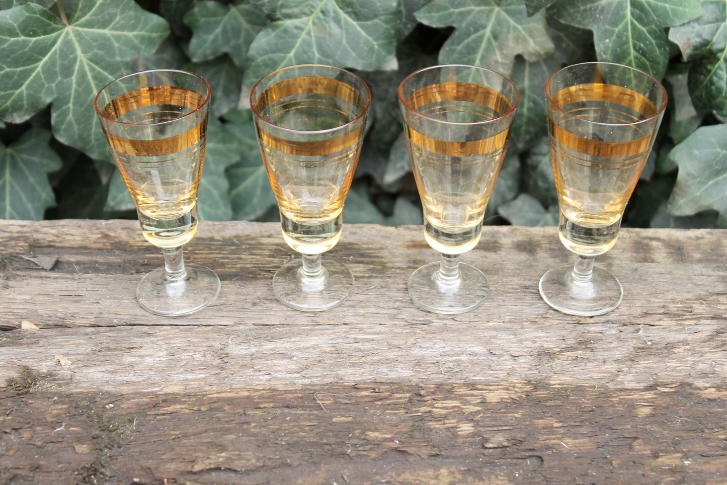 Set of 4 Vintage USSR small Glasses on a leg, glasswares, housewares, antique, home decor, 1970-s. Soviet Union. Holiday decor