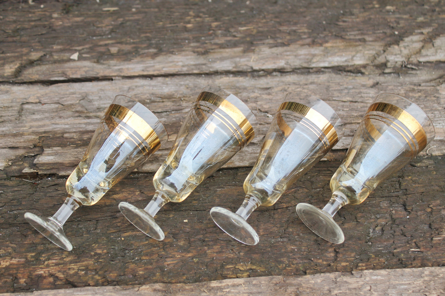 Set of 4 Vintage USSR small Glasses on a leg, glasswares, housewares, antique, home decor, 1970-s. Soviet Union. Holiday decor