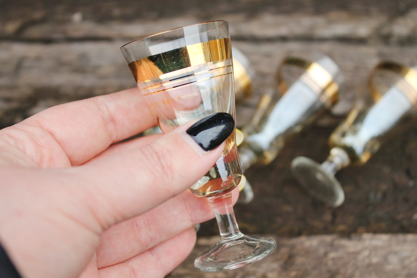 Set of 4 Vintage USSR small Glasses on a leg, glasswares, housewares, antique, home decor, 1970-s. Soviet Union. Holiday decor