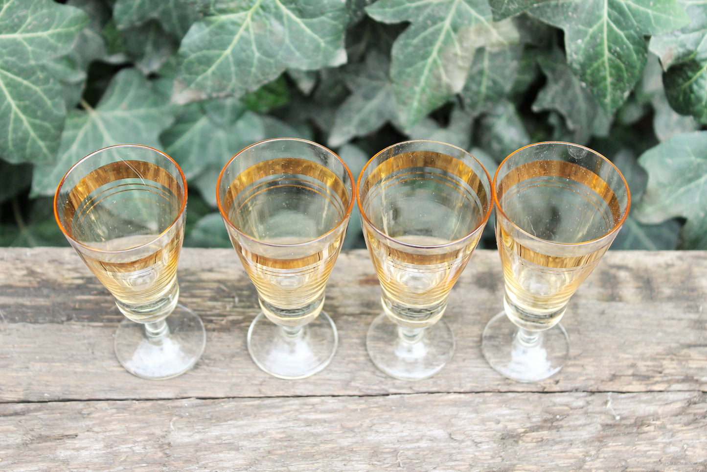 Set of 4 Vintage USSR small Glasses on a leg, glasswares, housewares, antique, home decor, 1970-s. Soviet Union. Holiday decor