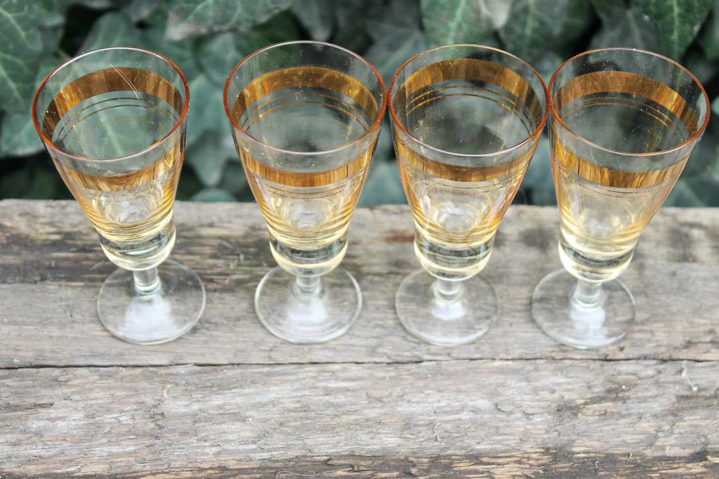 Set of 4 Vintage USSR small Glasses on a leg, glasswares, housewares, antique, home decor, 1970-s. Soviet Union. Holiday decor