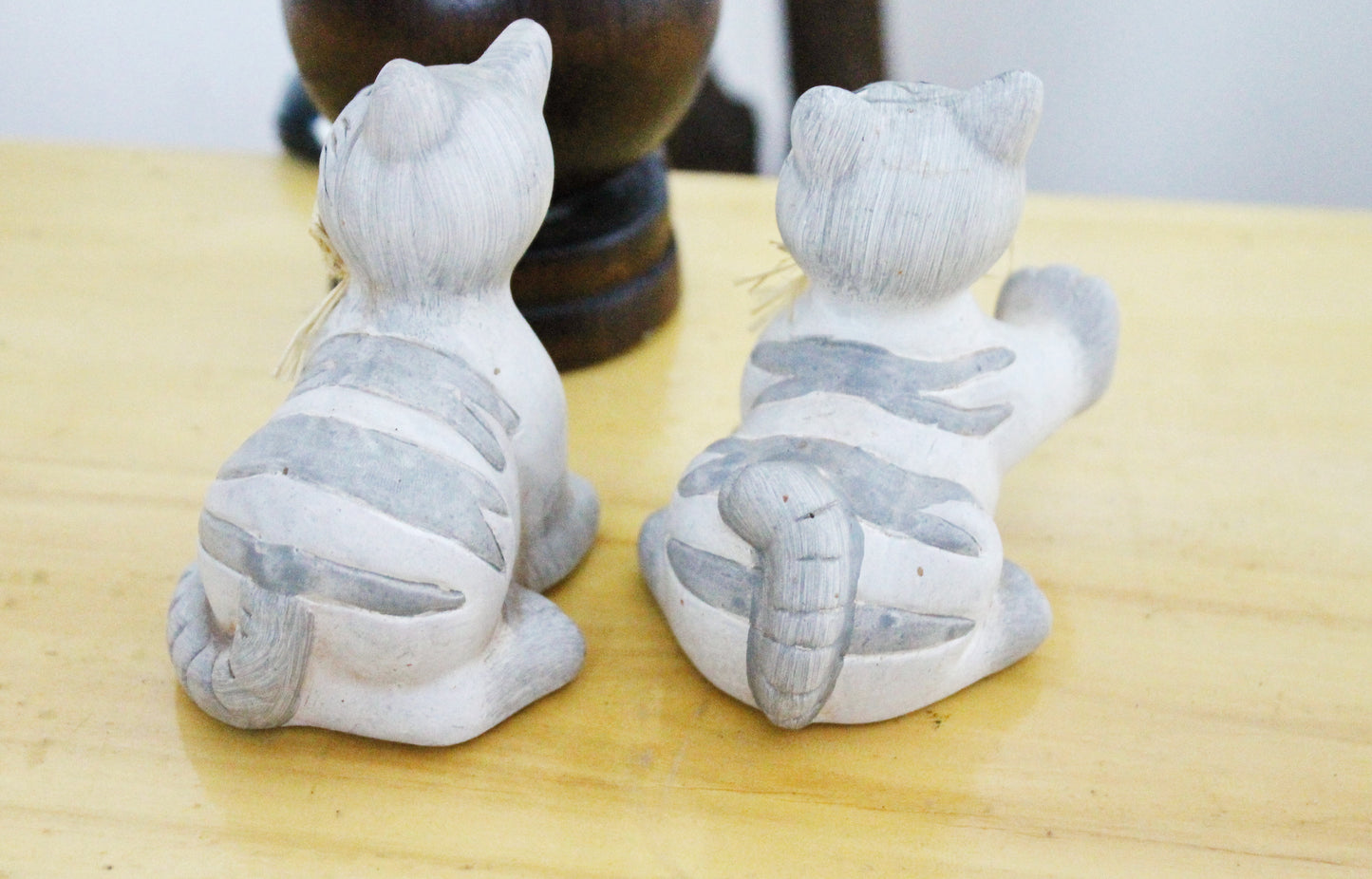 Vintage clay set of two grey Cats statues - 3.9 inches - Germany cats figurine - vintage decor - Germany vintage - later 1980s