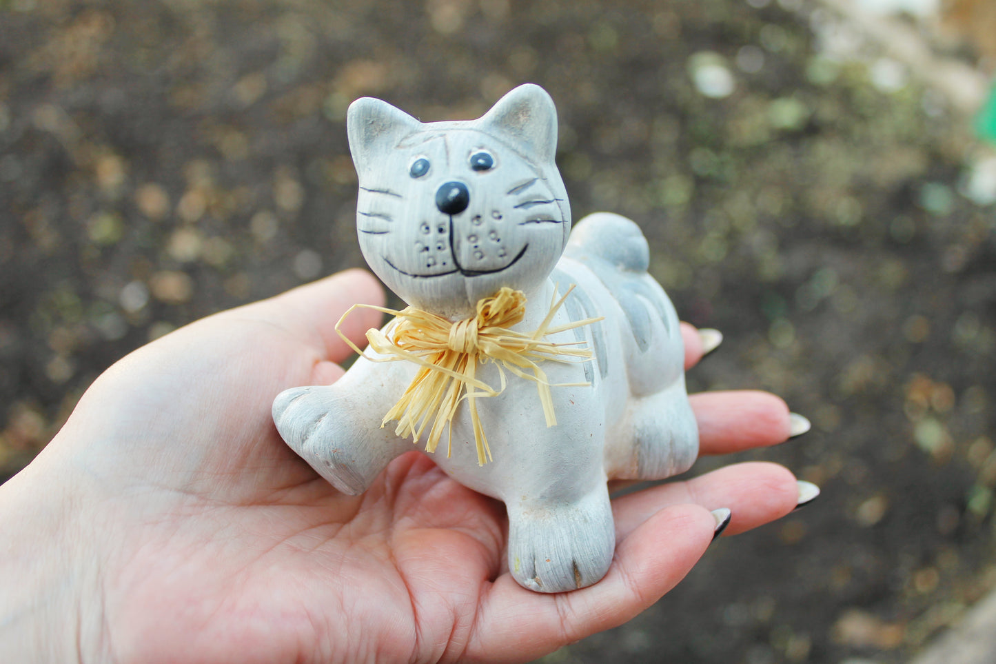 Vintage clay set of two grey Cats statues - 3.9 inches - Germany cats figurine - vintage decor - Germany vintage - later 1980s