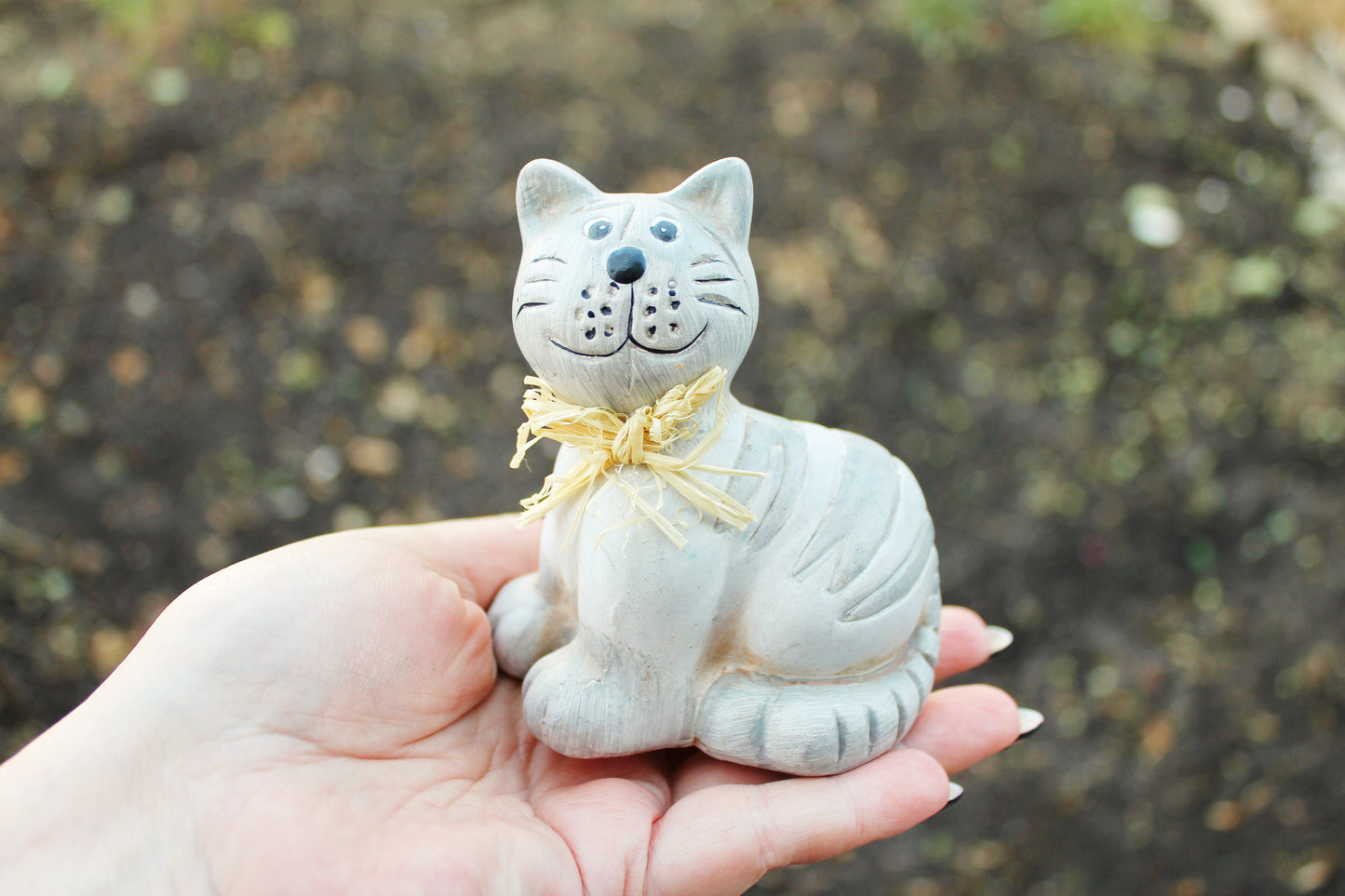 Vintage clay set of two grey Cats statues - 3.9 inches - Germany cats figurine - vintage decor - Germany vintage - later 1980s