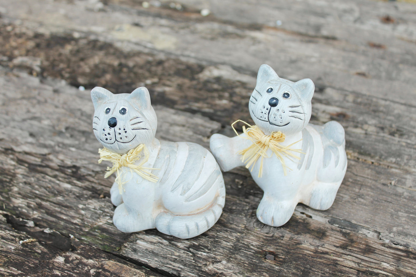Vintage clay set of two grey Cats statues - 3.9 inches - Germany cats figurine - vintage decor - Germany vintage - later 1980s