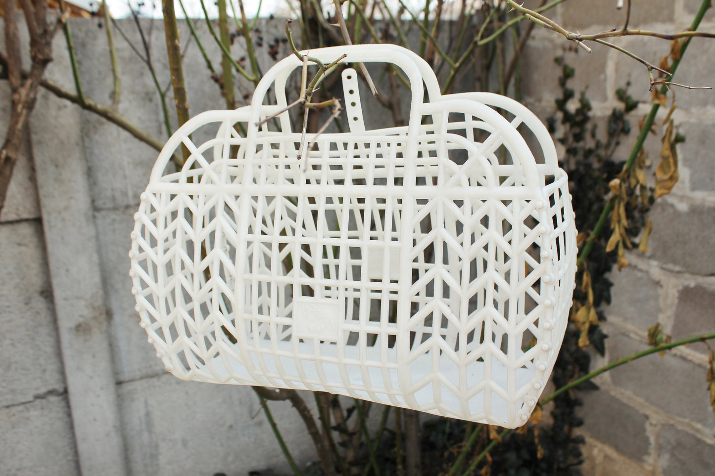 Vintage white basket -Go shopping - Made in USSR - Vintage home bag - Plastic basket - Picnic basket - reusable bag - 1970s