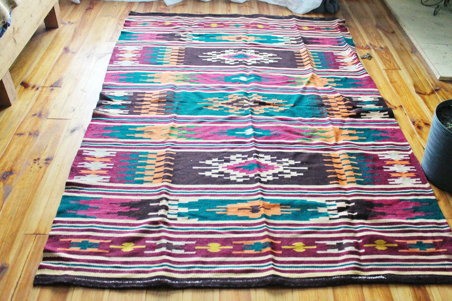 Vintage USSR big wool carpet - Traditional Ukrainian carpet - 85 inches - Bedspread, wool cover, old carpet, rug - Wall Hanging Rug