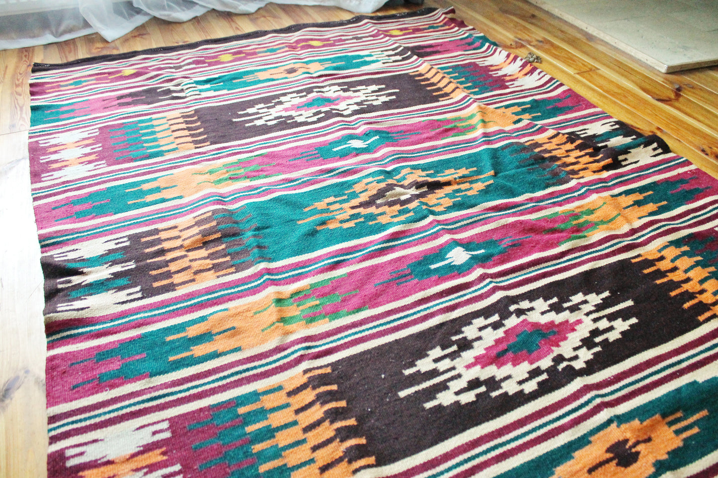 Vintage USSR big wool carpet - Traditional Ukrainian carpet - 85 inches - Bedspread, wool cover, old carpet, rug - Wall Hanging Rug