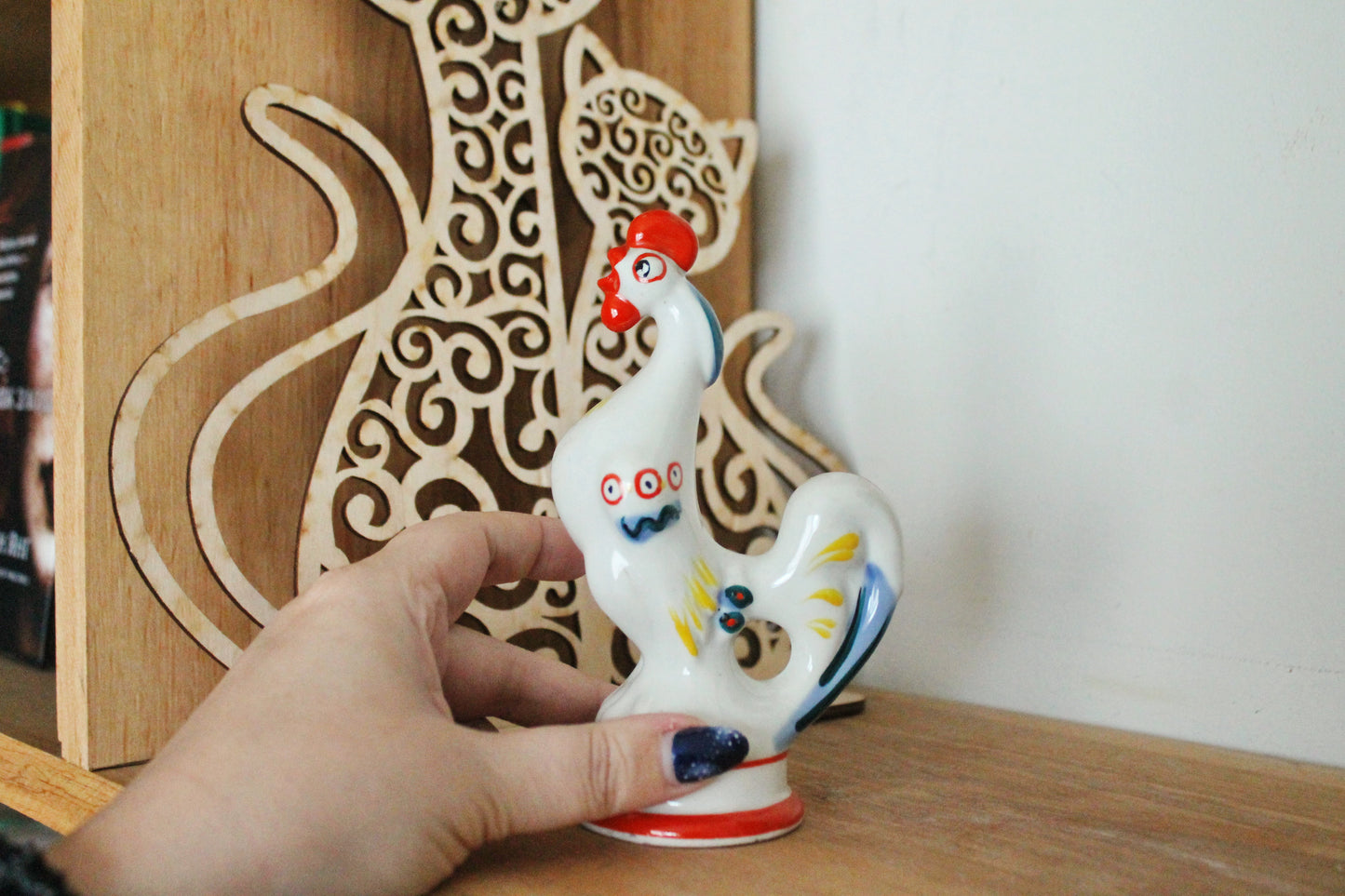 Vintage Cockerel Rooster Porcelain Figurine USSR - Gorodnitsky Porcelain Factory - 1960s