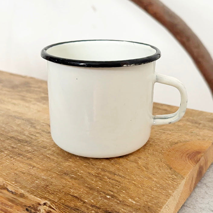 Vintage Enamel Mug 1970s–1980s White Soviet Era Cup with Bottom Mark Rustic Kitchenware