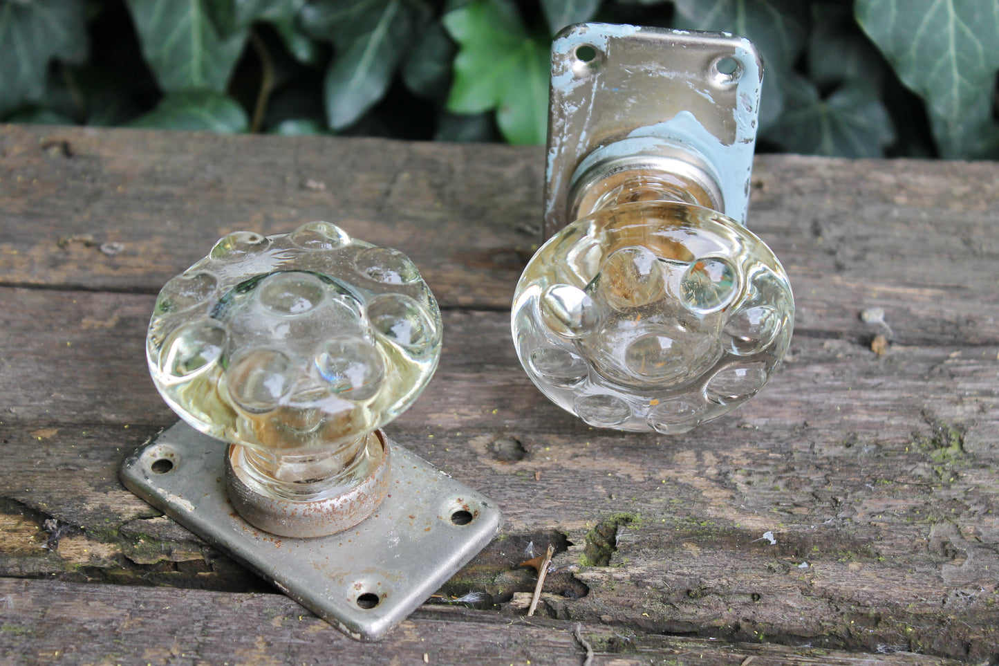 Set of two Vintage Glass Door knobs. Door Handles.Transparent Door Knob 1970s. USSR vintage door knobs