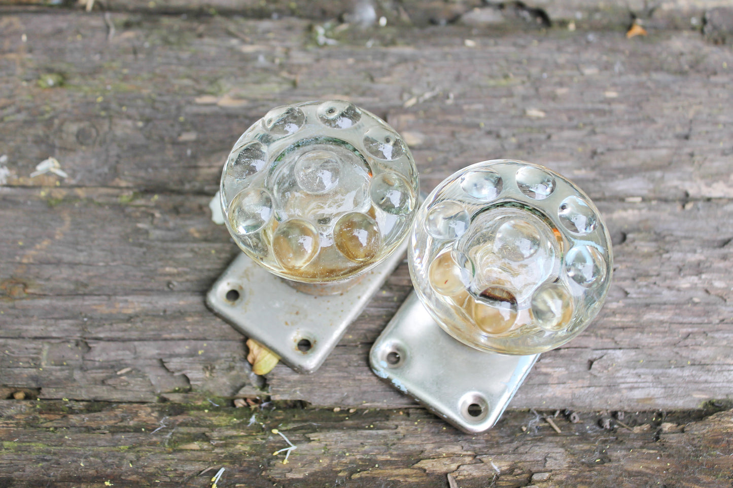 Set of two Vintage Glass Door knobs. Door Handles.Transparent Door Knob 1970s. USSR vintage door knobs