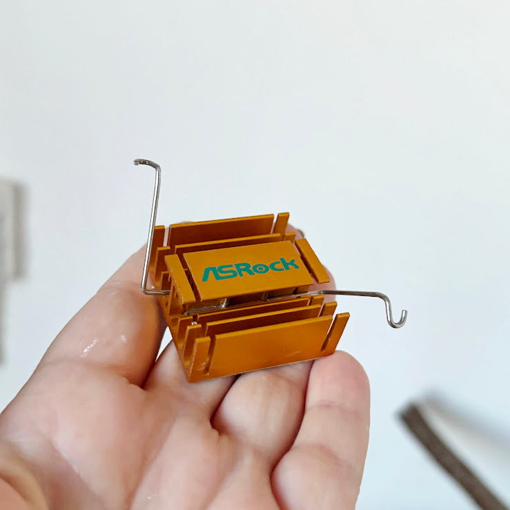 Vintage ASRock Aluminum Chipset Heatsink With Mounting Clips, Gold PC Cooling Radiator, Tech Parts For Art Projects