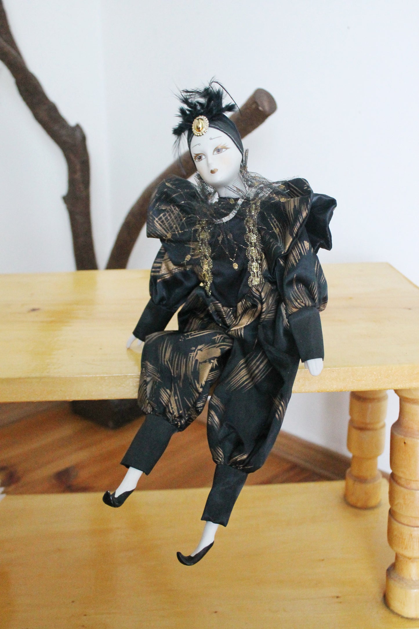 Vintage porcelain Venetian doll -1- Harlequin - 16 inches- collectible doll - porcelain doll - decor doll - 1980s