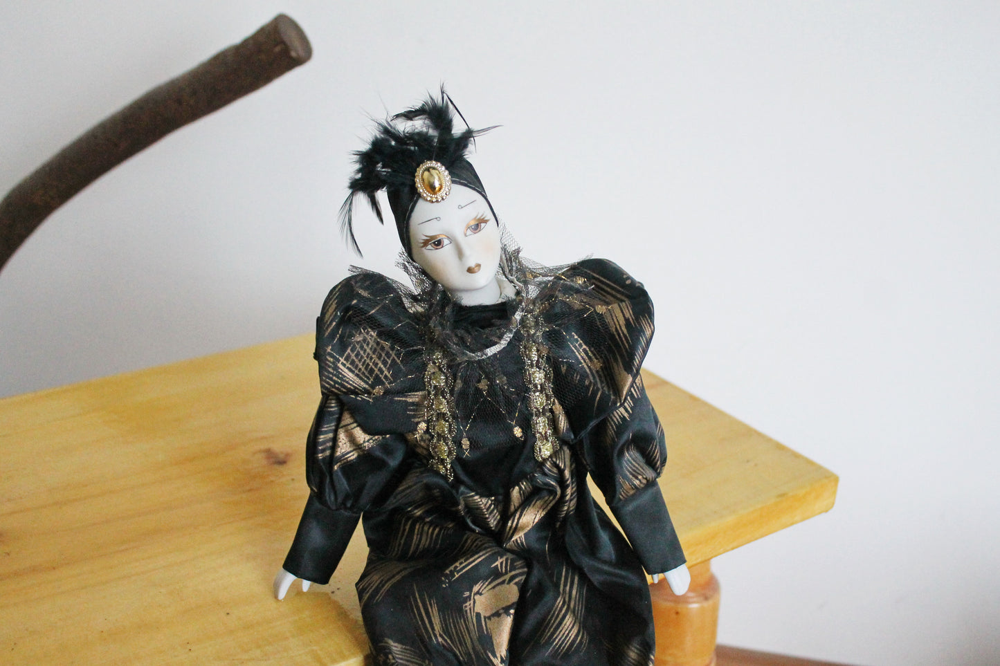 Vintage porcelain Venetian doll -1- Harlequin - 16 inches- collectible doll - porcelain doll - decor doll - 1980s