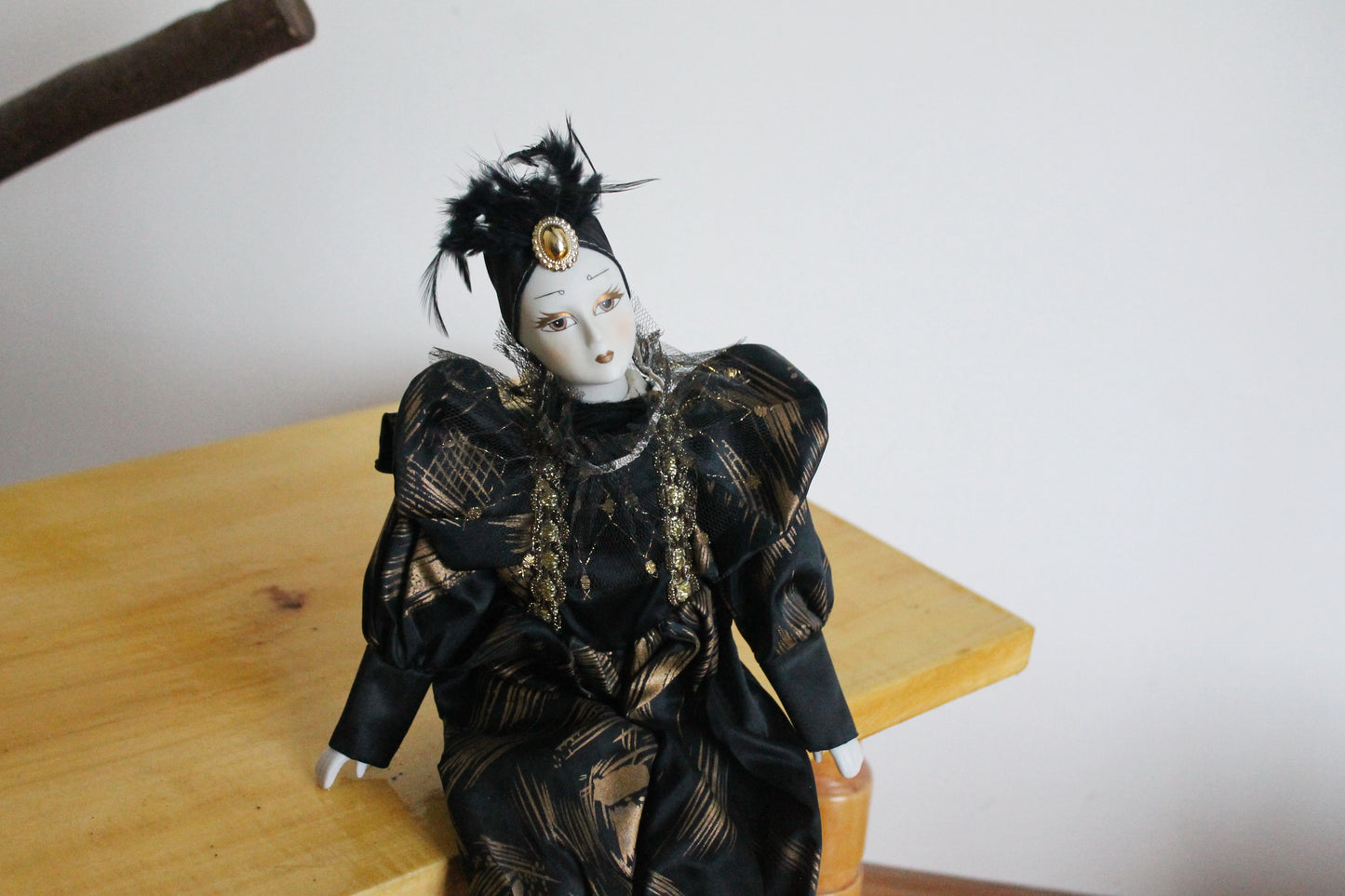 Vintage porcelain Venetian doll -1- Harlequin - 16 inches- collectible doll - porcelain doll - decor doll - 1980s