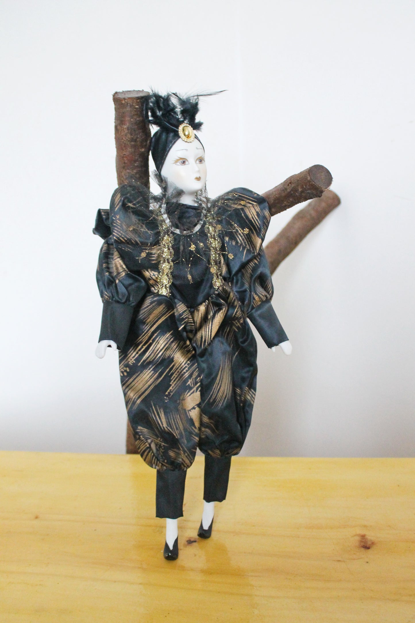 Vintage porcelain Venetian doll -1- Harlequin - 16 inches- collectible doll - porcelain doll - decor doll - 1980s