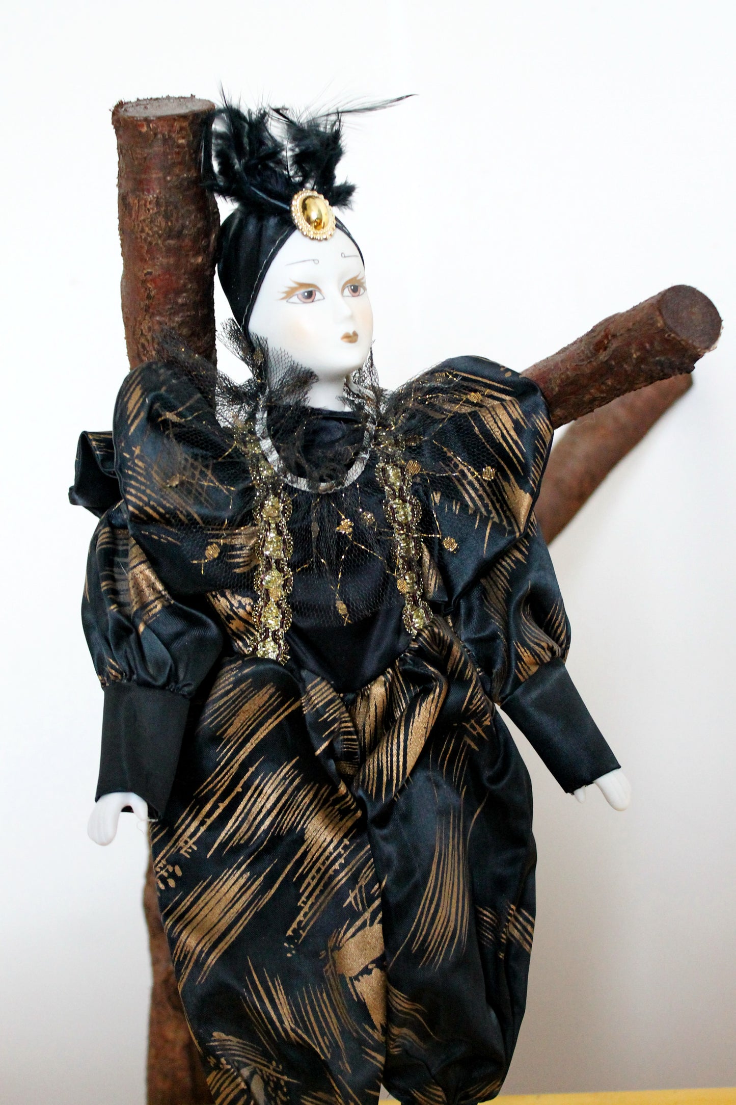 Vintage porcelain Venetian doll -1- Harlequin - 16 inches- collectible doll - porcelain doll - decor doll - 1980s