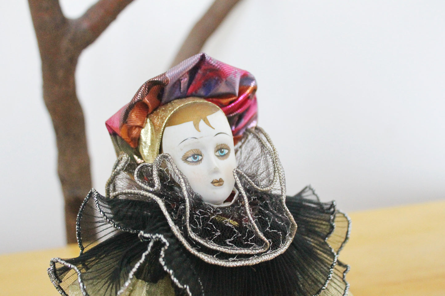 Vintage porcelain Venetian doll - Harlequin - 15.4 inches- collectible doll - porcelain doll - decor doll - 1980s (imperfection arm)