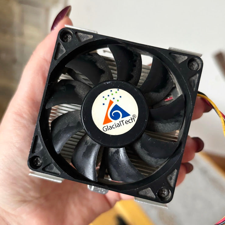 GlacialTech CPU Cooling Fan With Heatsink Vintage PC Part – Computer Cooler Assembly – Hardware Component for Repair or DIY Projects
