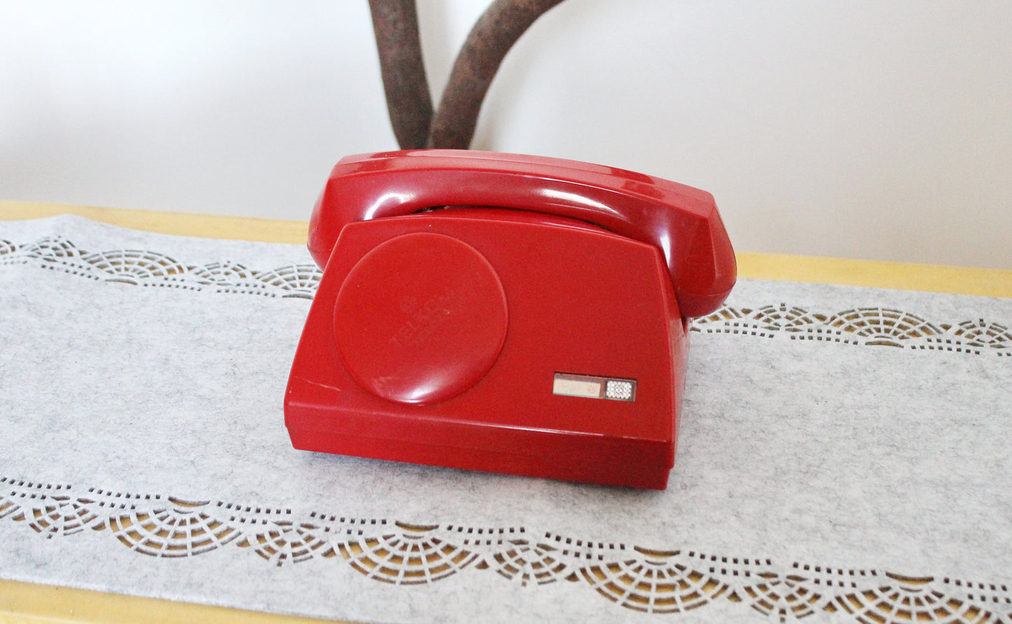 Vintage Soviet red telephone - 7.5 inches - not rotary dial old vintage phone - no wires phone - made in Poland