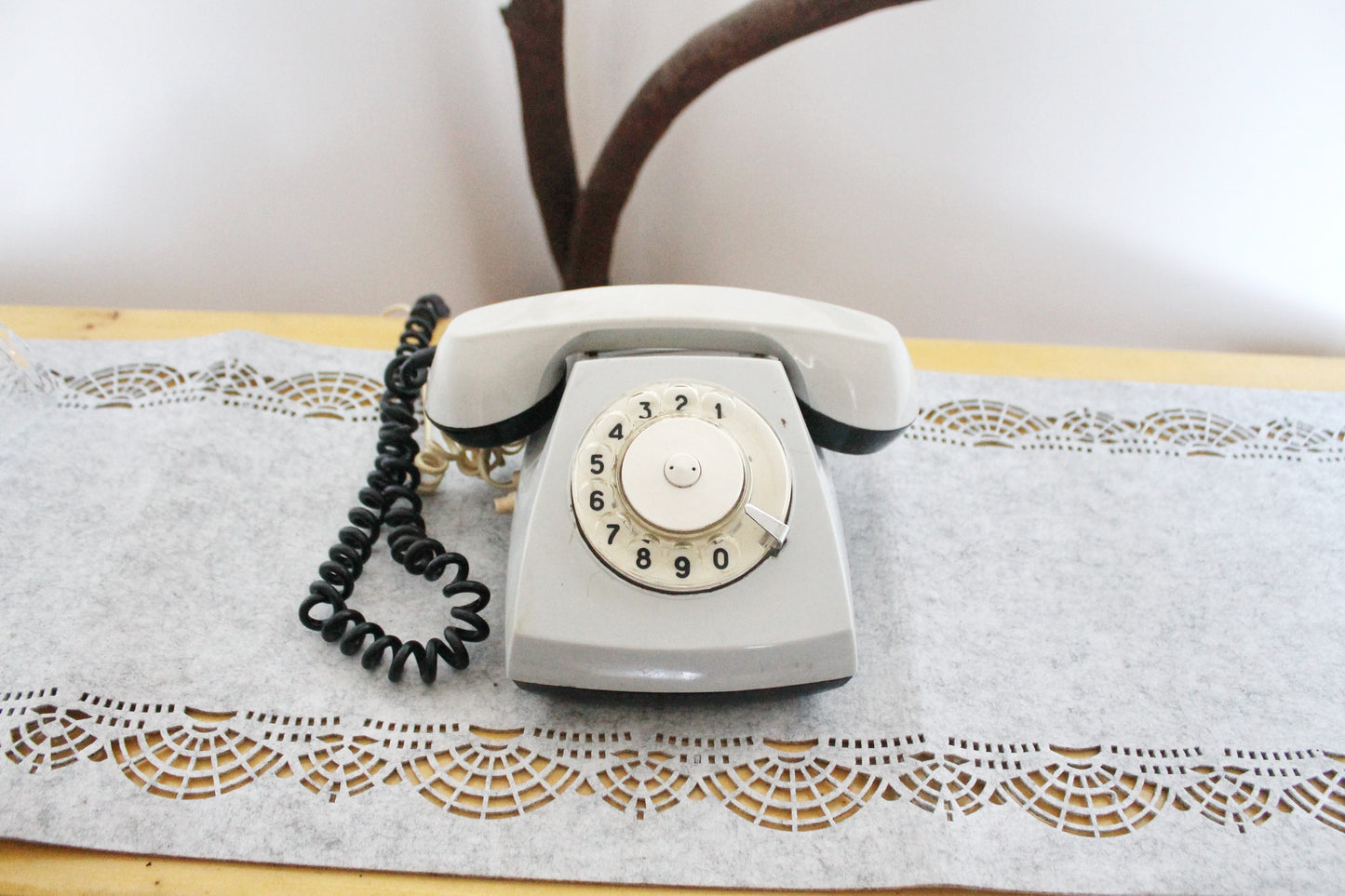 Vintage Soviet grey rotary telephone - 7.1 inches- circle dial rotary phone - vintage phone - made in USSR - 1981