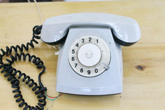 Vintage Soviet grey rotary telephone - 7.1 inches- circle dial rotary phone - vintage phone - made in USSR - 1981