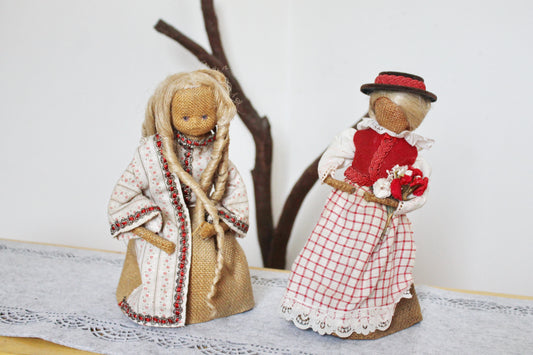 Set of two handmade burlap dolls - decorative strange doll - 10 inches- vintage handmade Germany dolls - 1980s