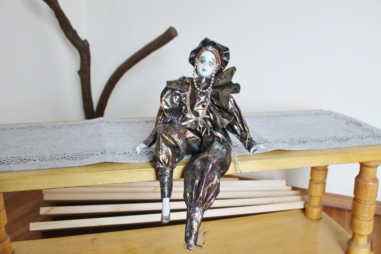 Vintage porcelain Venetian doll - Harlequin - 16.2 inches- collectible doll - porcelain doll - decor doll - 1980s