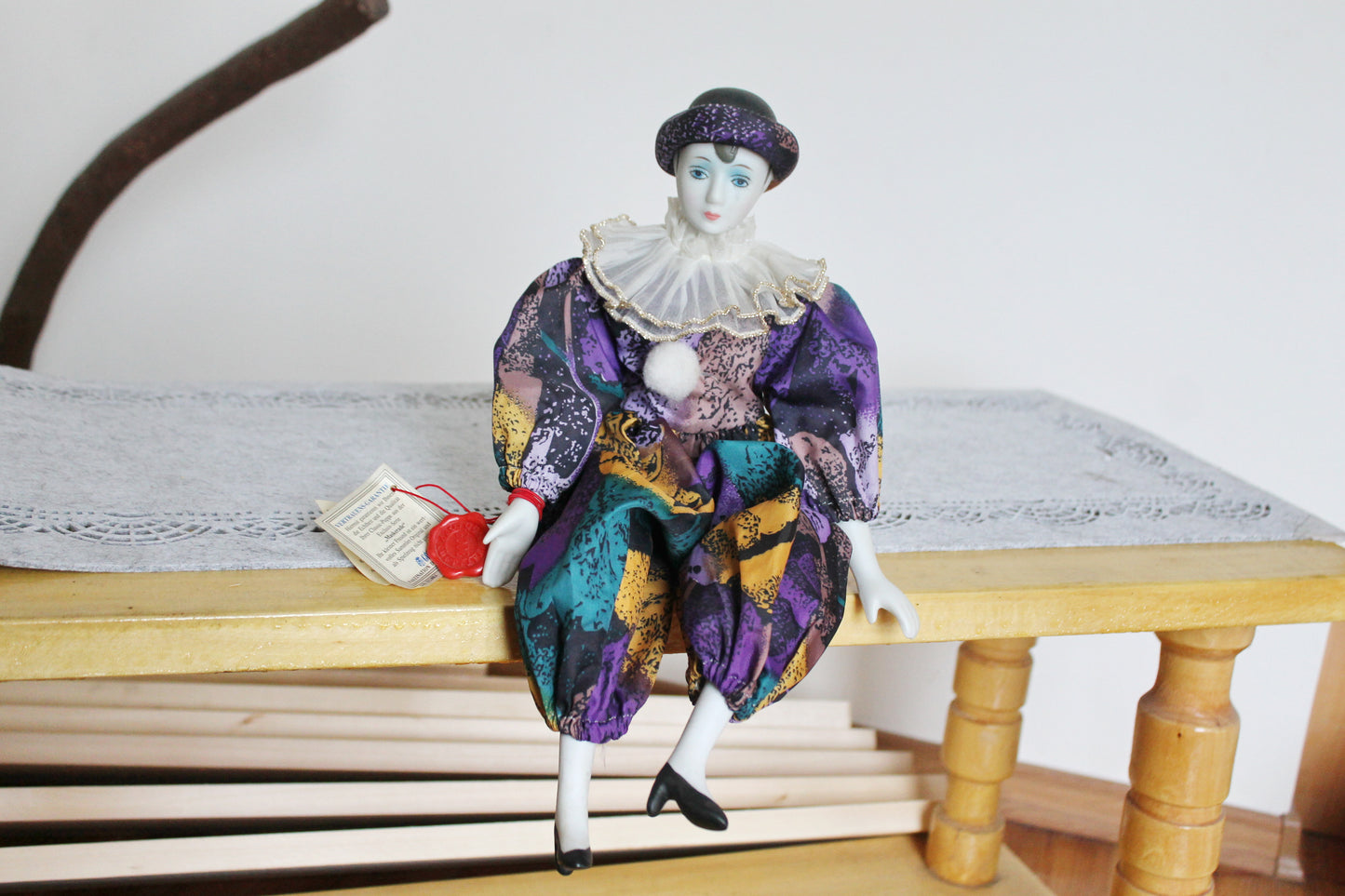 Vintage porcelain Venetian doll - Harlequin - 15 inches- collectible doll - porcelain doll - decor doll - 1980s