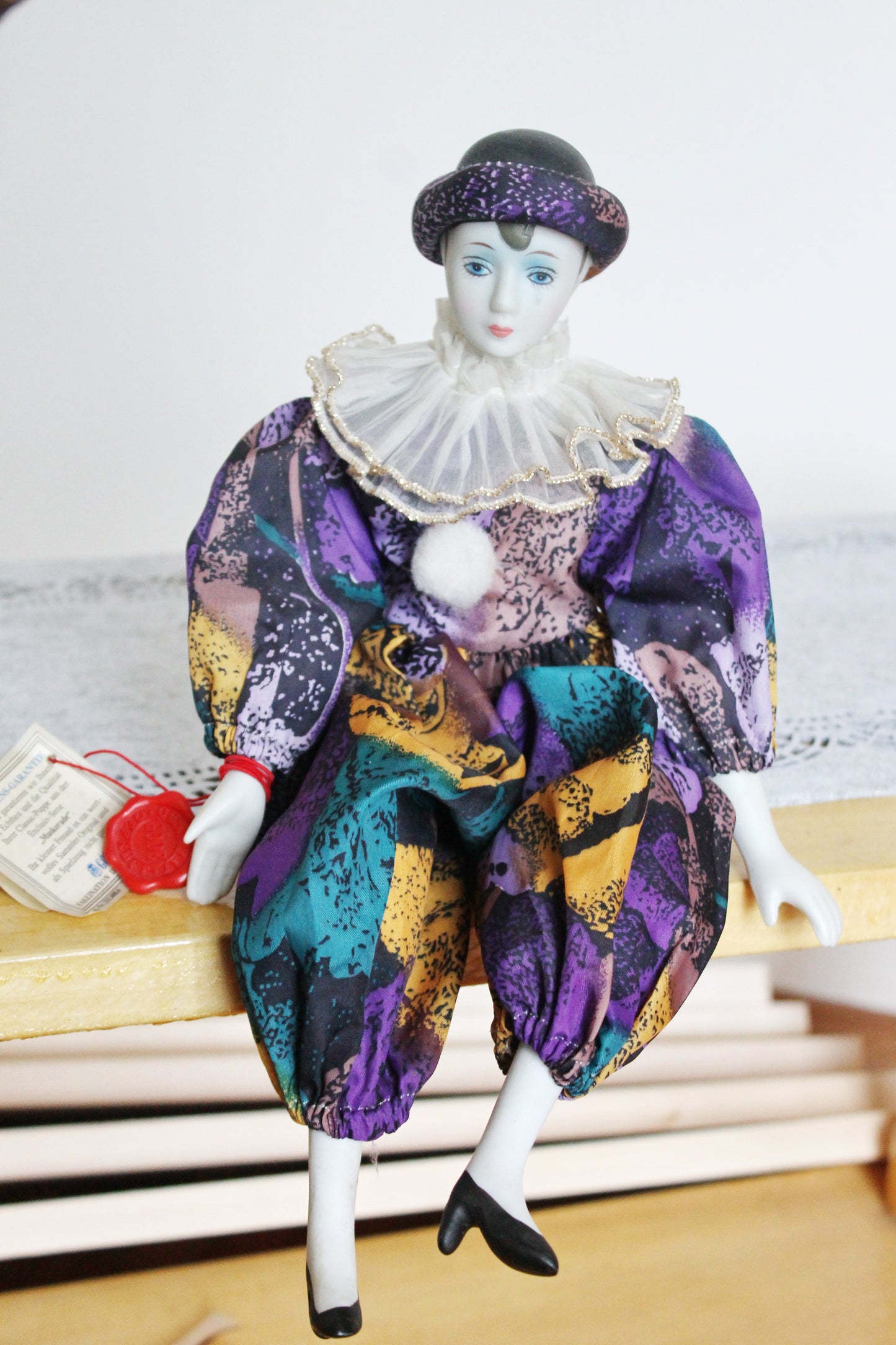 Vintage porcelain Venetian doll - Harlequin - 15 inches- collectible doll - porcelain doll - decor doll - 1980s
